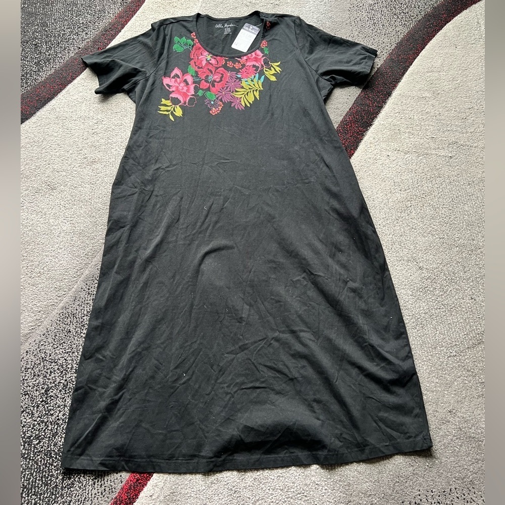 Ulla Popken Black Floral Print Tunic T Shirt Dress